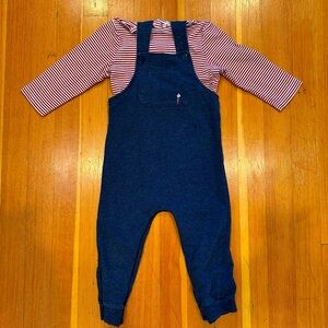 FOCUS KIDS 24mo Navy Blue Overalls & Red Striped Shirt